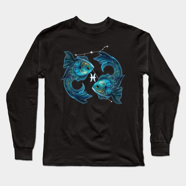 Pisces Zodiac Sign Astrology February March Birthday Long Sleeve T-Shirt by Che Tam CHIPS